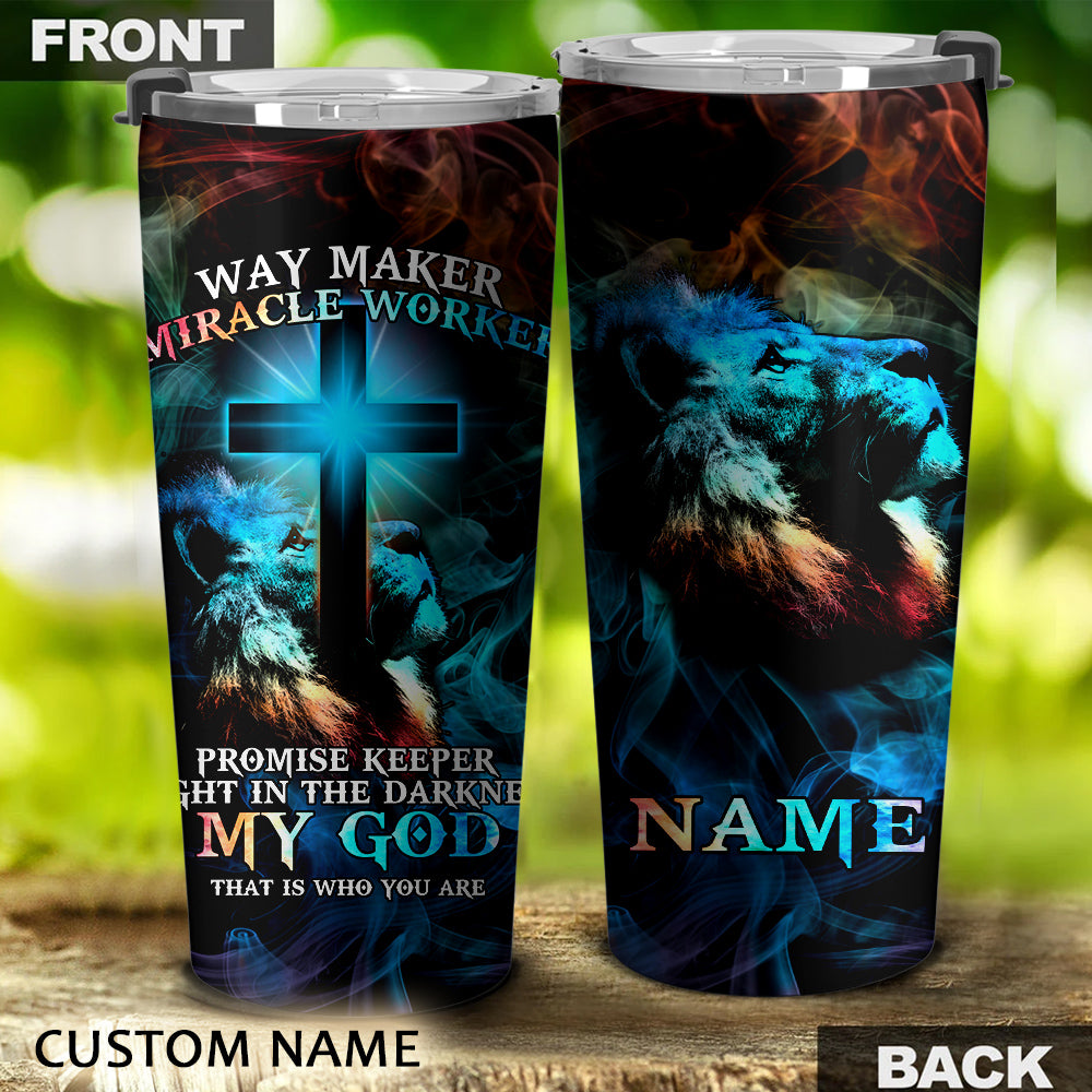 Personalized Way Maker Lion Light Cross Tumbler - Tltm2703213ki