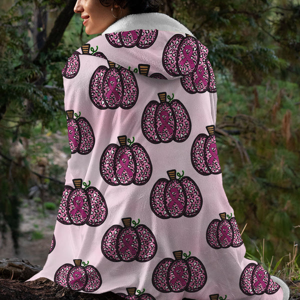 Pumpkin Breast Cancer Awareness Sherpa Blanket Hoodie - Tlnx1709212ki