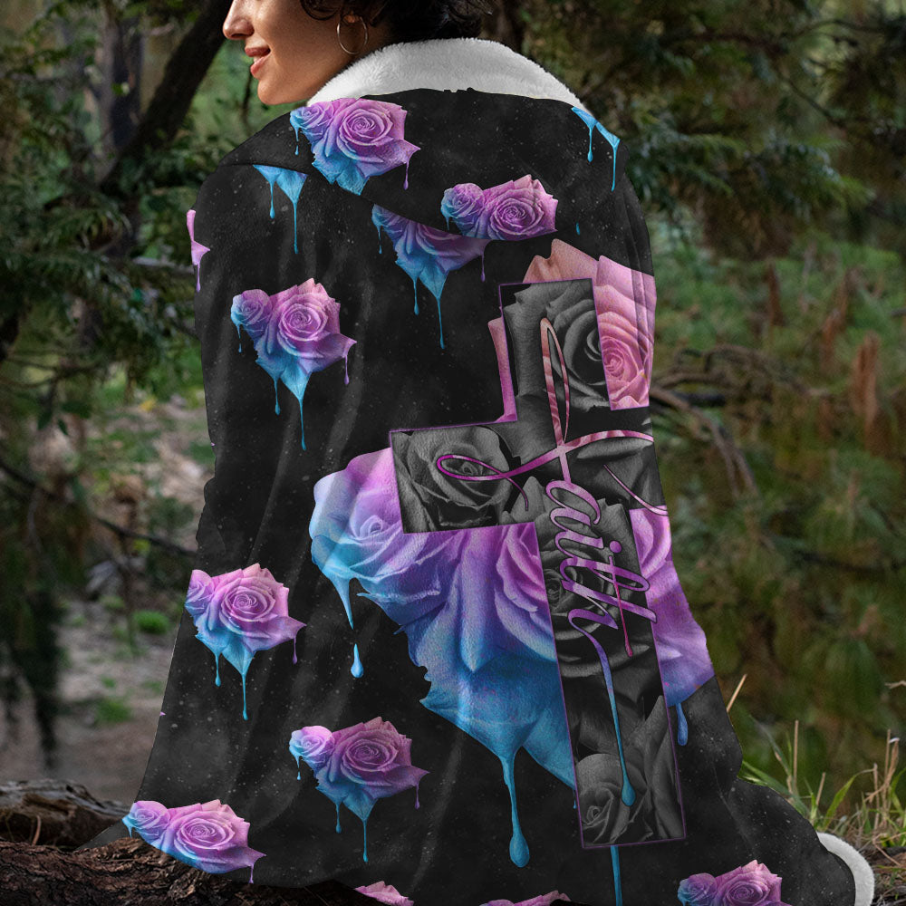 Faith Rose Watercolor Sherpa Blanket Hoodie - Latg1109213ki