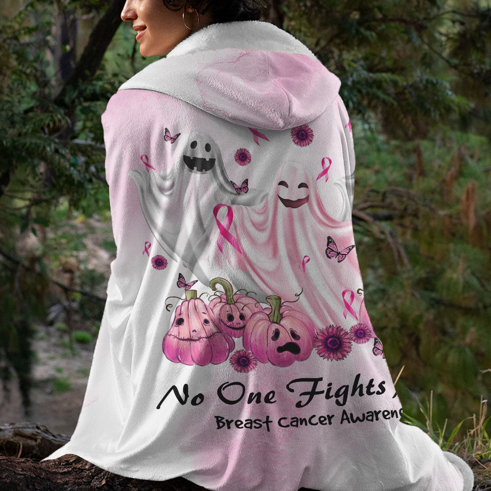 No One Fights Alone Boo Breast Cancer Awareness Sherpa Blanket Hoodie - Tlnh1709213ki