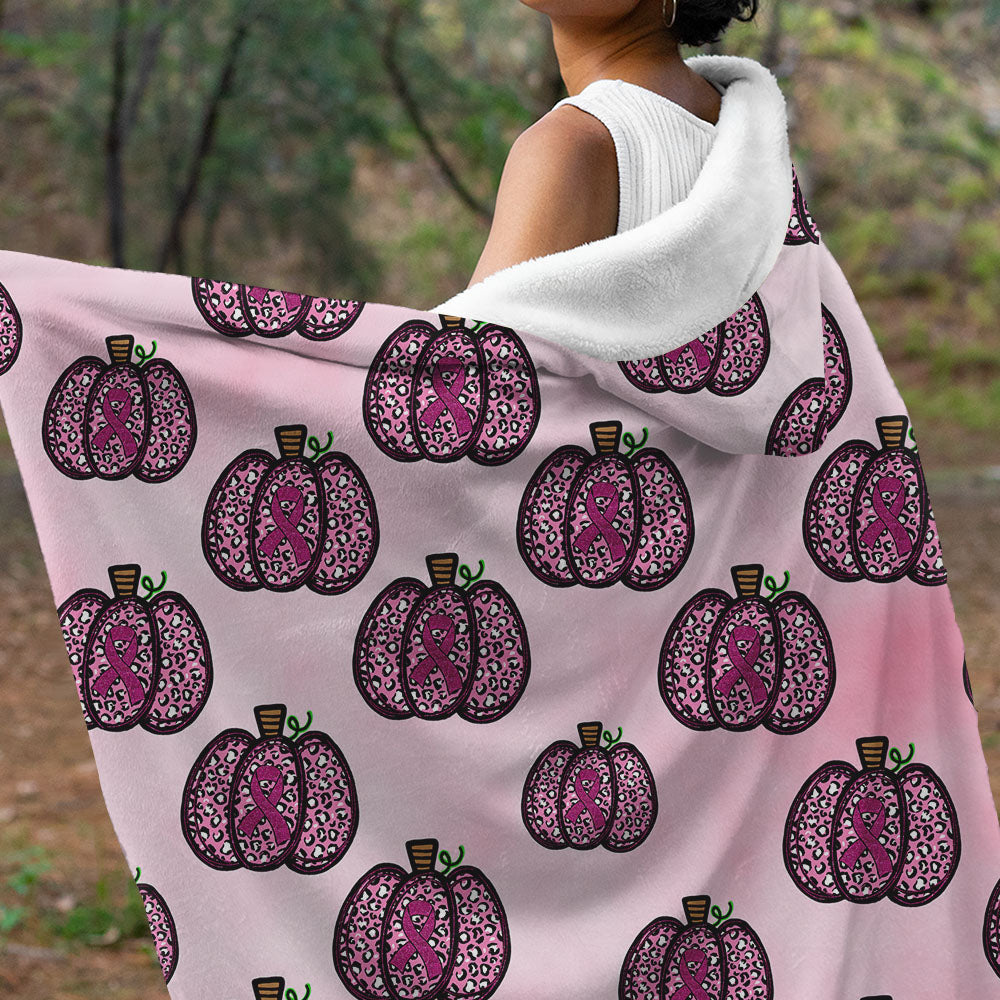 Pumpkin Breast Cancer Awareness Sherpa Blanket Hoodie - Tlnx1709212ki