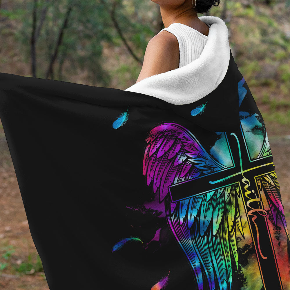 Faith Wings Colorful Sherpa Blanket Hoodie - Latg1109214ki