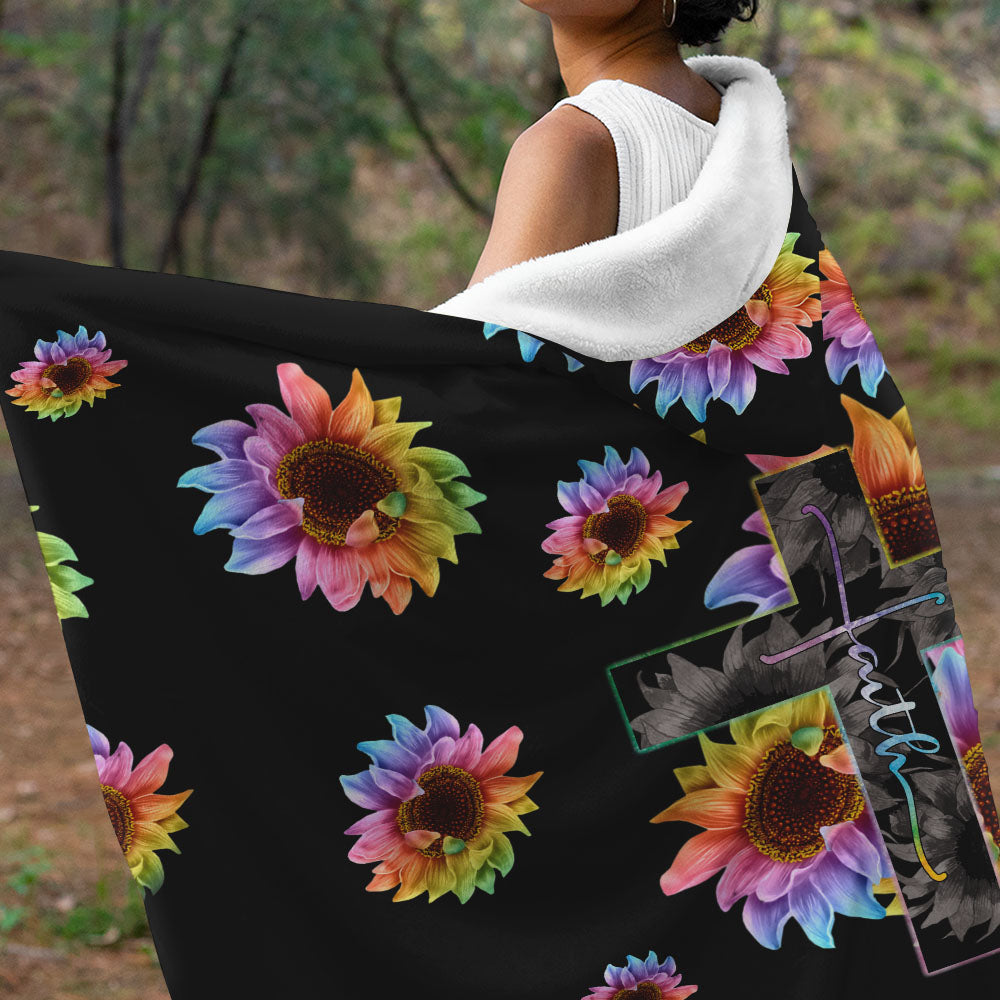 Colorful Sunflower Faith Sherpa Blanket Hoodie - Tlnh2009213