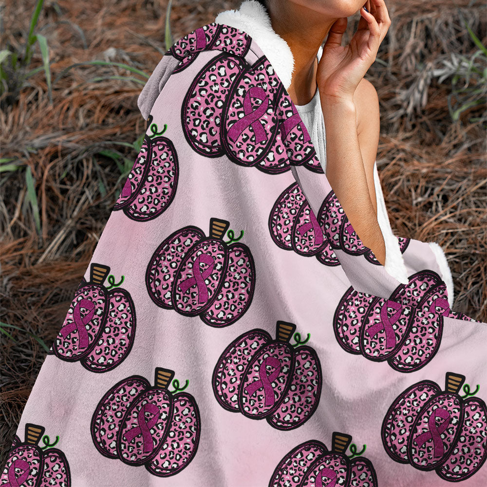 Pumpkin Breast Cancer Awareness Sherpa Blanket Hoodie - Tlnx1709212ki