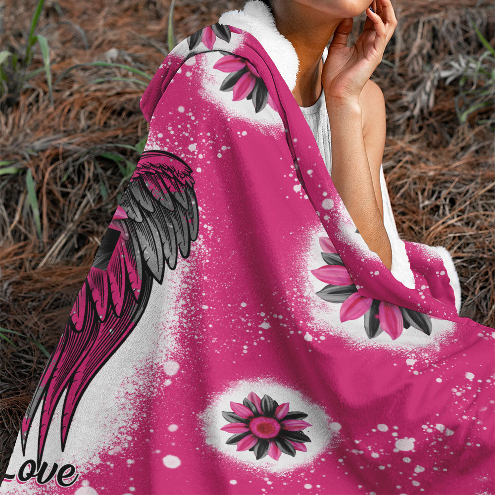 Wings Sunflower Cross Breast Cancer Awareness Sherpa Blanket Hoodie - Lath1610213ki