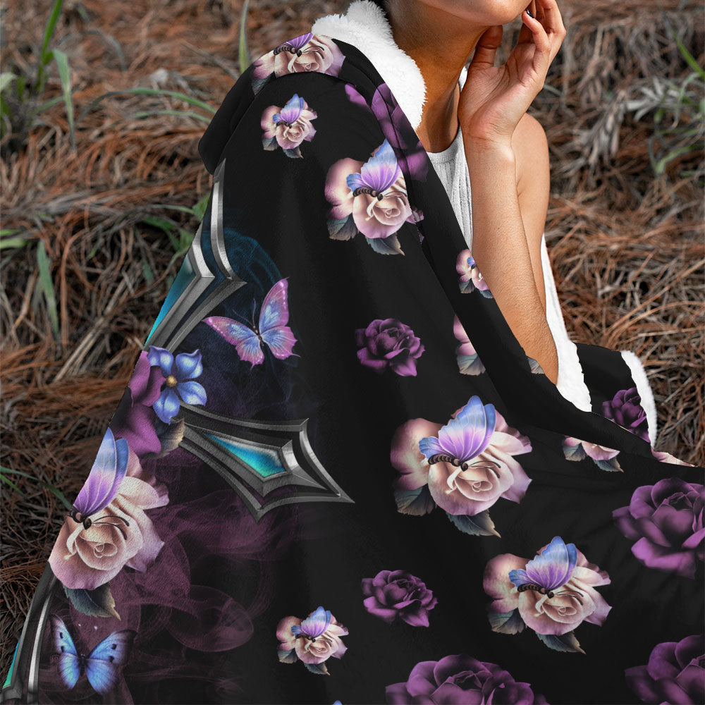 Faith Cross Floral Butterfly Sherpa Blanket Hoodie - Tltr2309214ki
