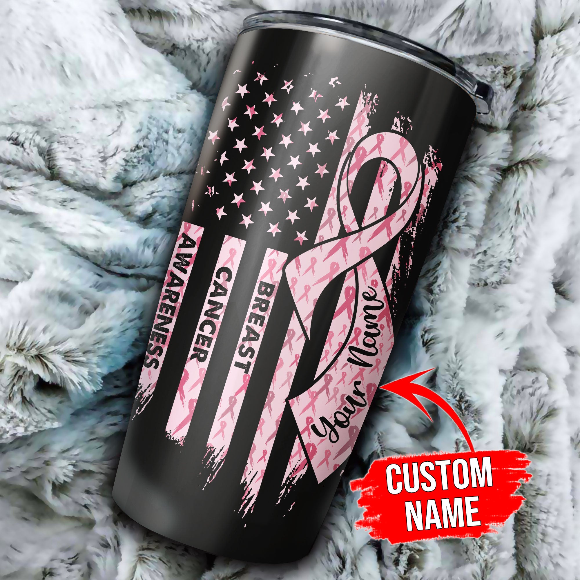 Breast Cancer Awareness  Personalized Ribbon Flag Tumbler - Tltr2309213ki