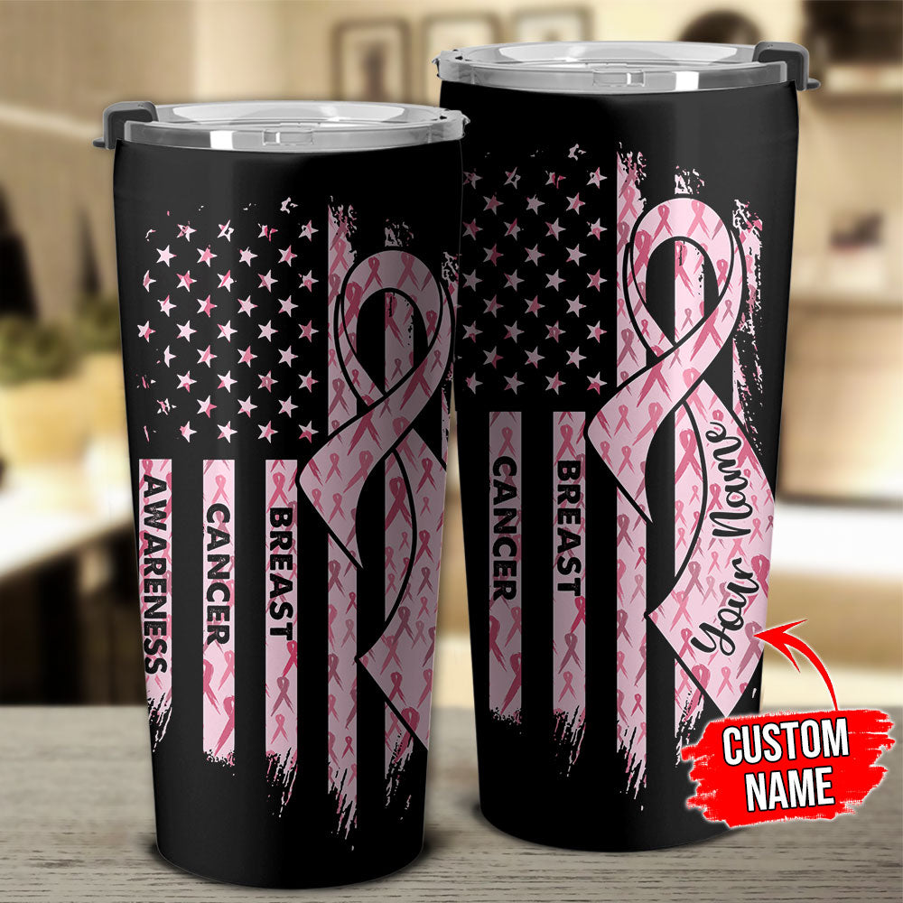 Breast Cancer Awareness  Personalized Ribbon Flag Tumbler - Tltr2309213ki