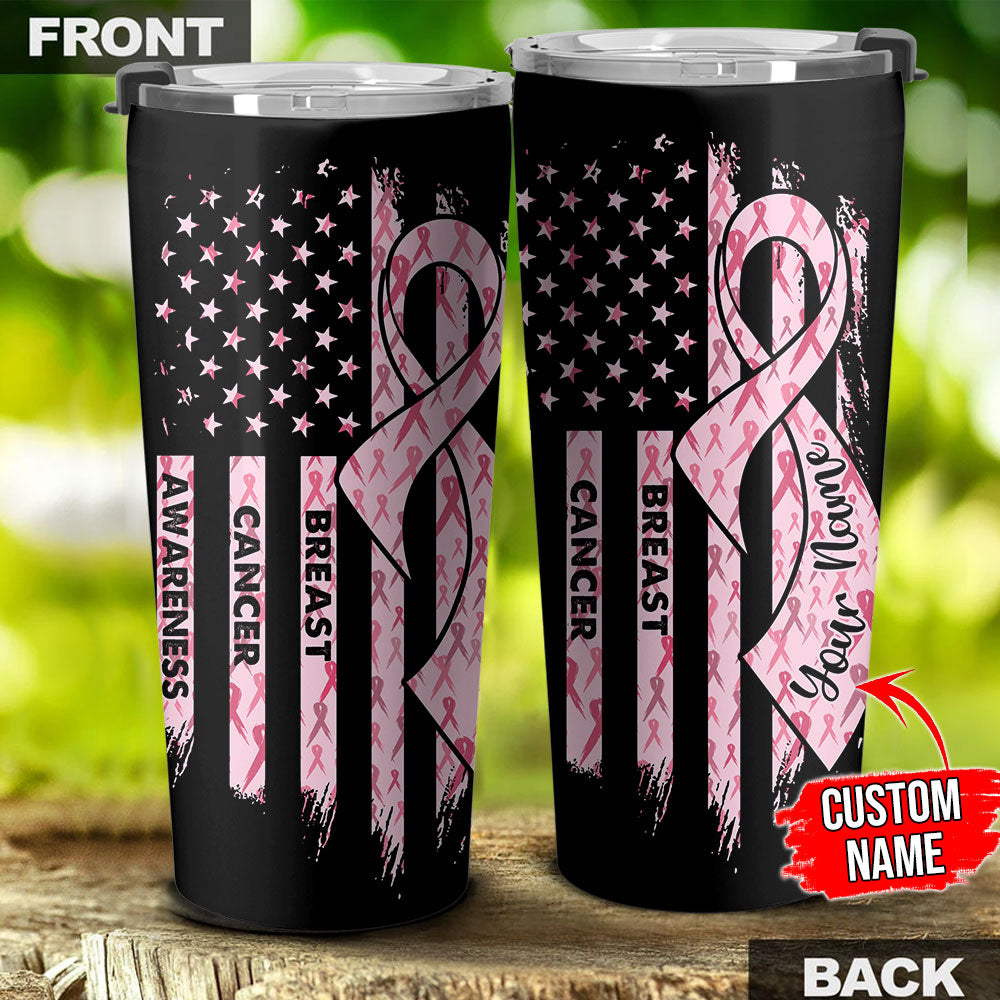 Breast Cancer Awareness  Personalized Ribbon Flag Tumbler - Tltr2309213ki