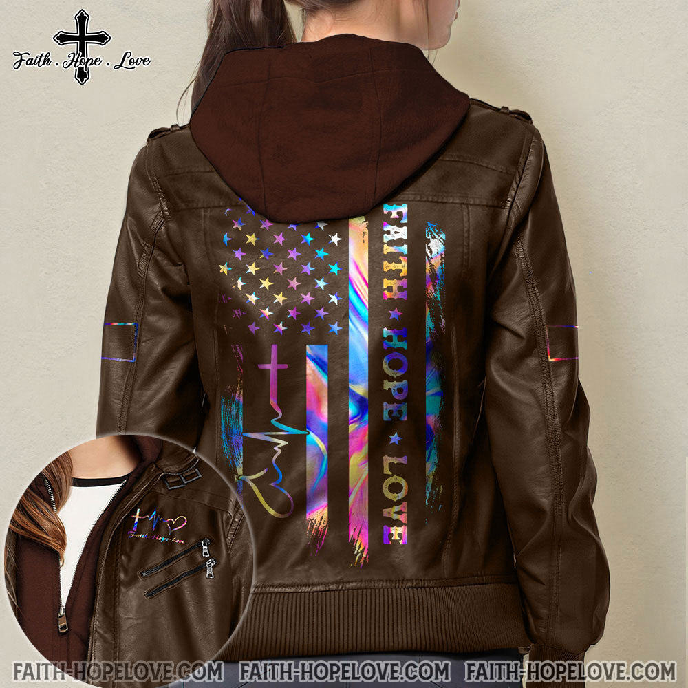 Faith Hope Love Colorful Women Leather Jacket - Tm0411211ki