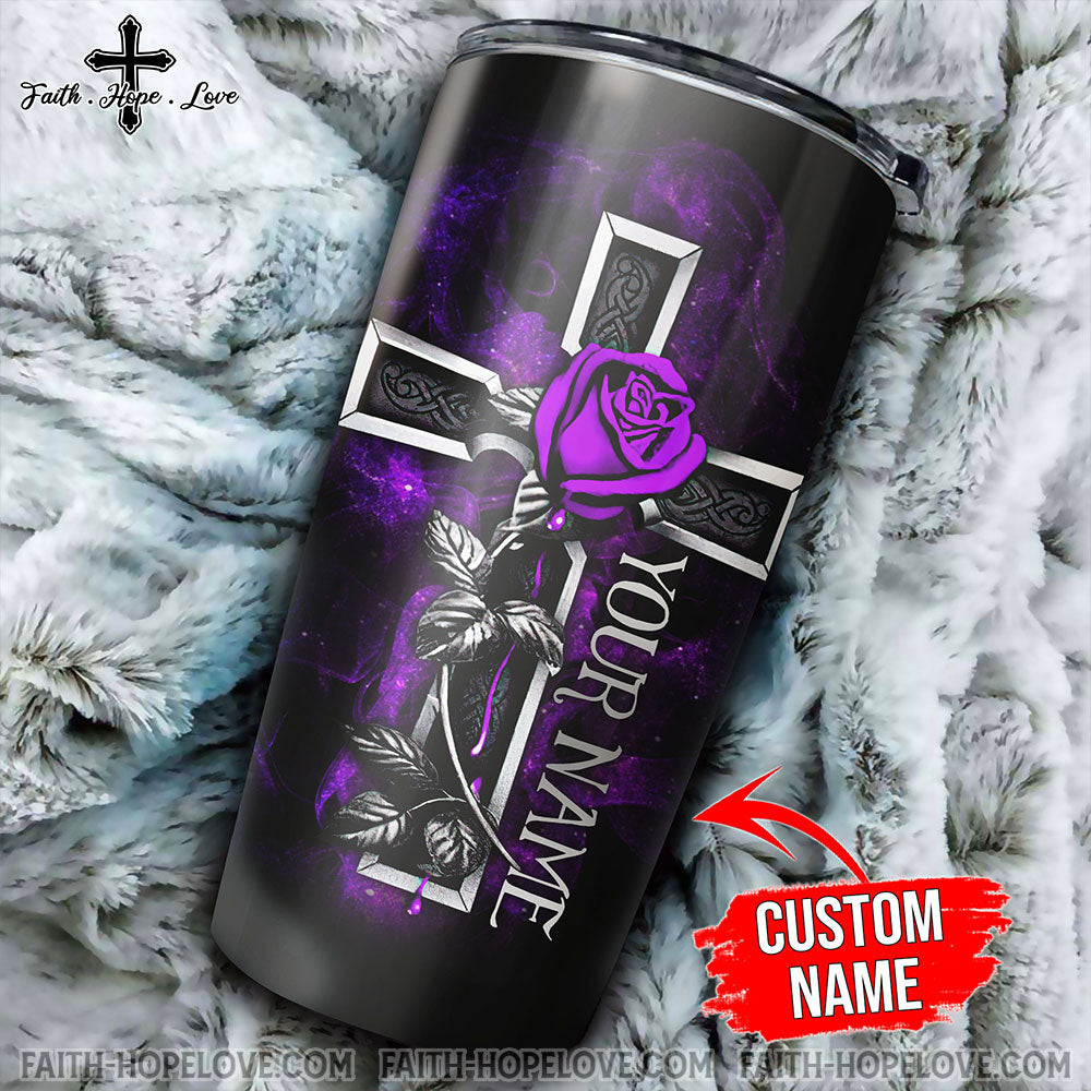 Personalized Purple Rose Cross Tumbler - Tltr2310213