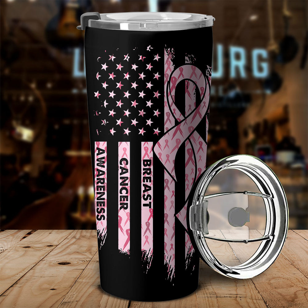 Breast Cancer Awareness  Personalized Ribbon Flag Tumbler - Tltr2309213ki