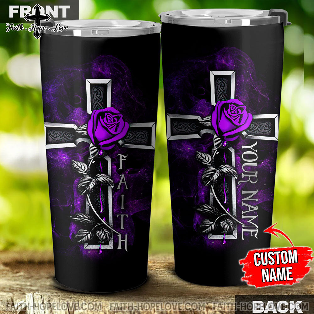 Personalized Purple Rose Cross Tumbler - Tltr2310213