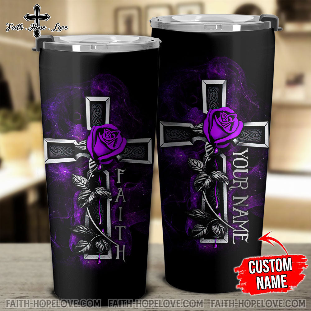 Personalized Purple Rose Cross Tumbler - Tltr2310213
