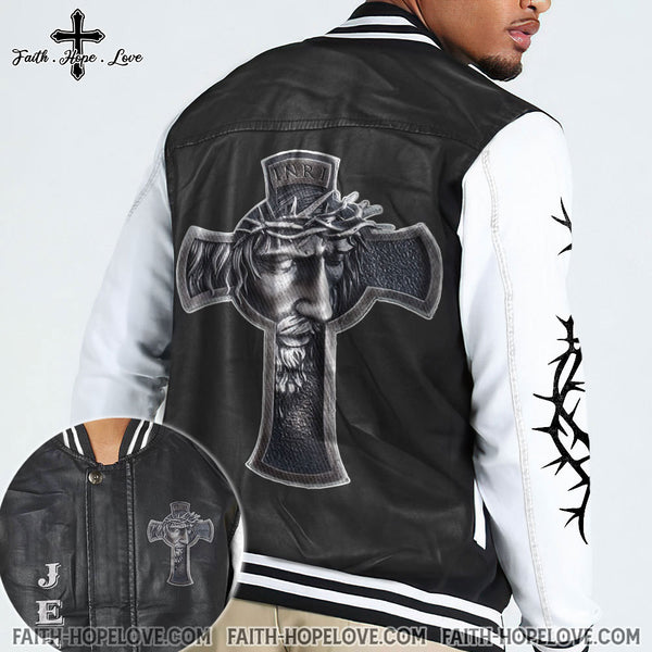 Jesus Cross Leather Bomber Jacket - Tlnz3010211ki