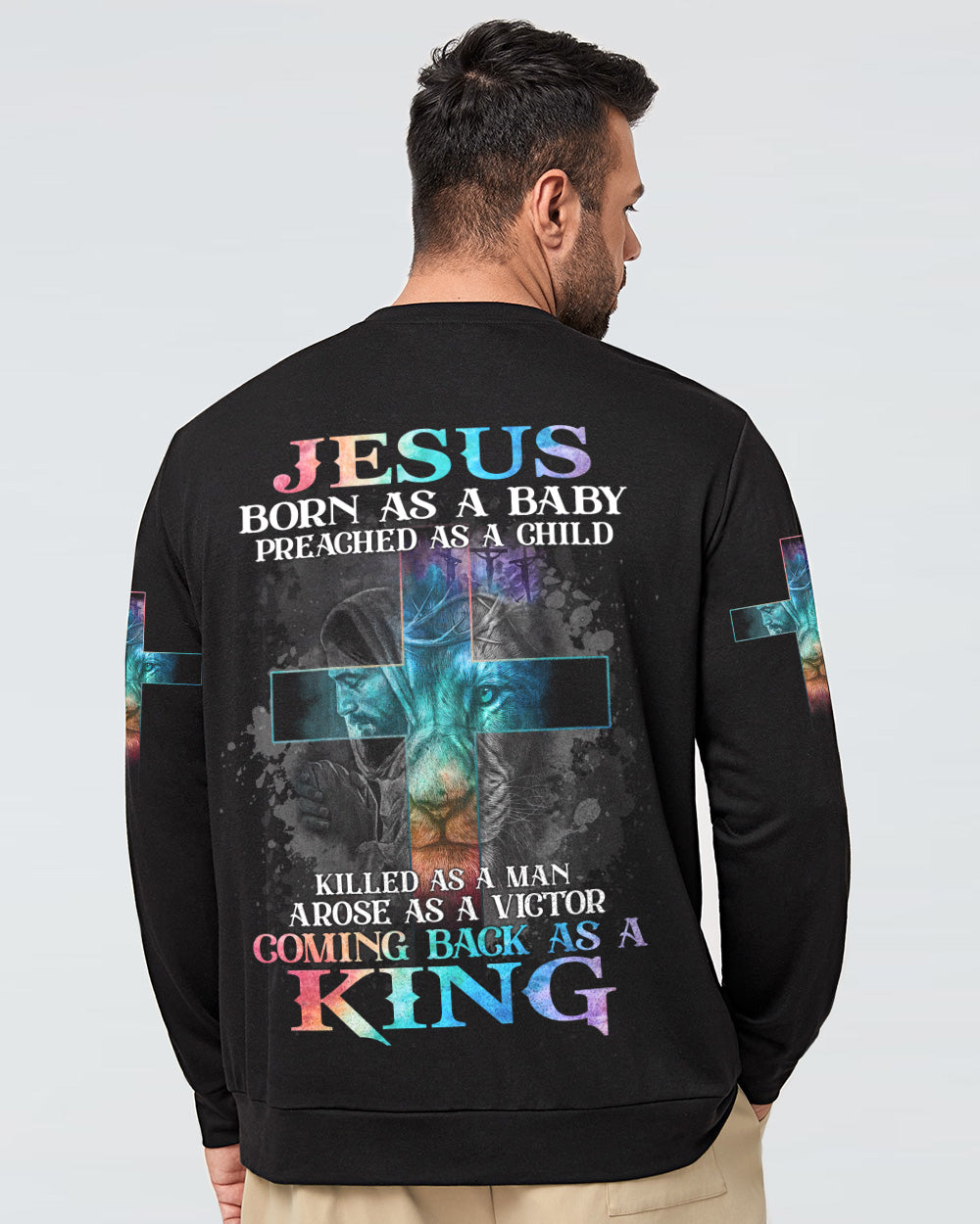 Jesus Born As A Baby Lion Cross Men's Christian Sweatshirt