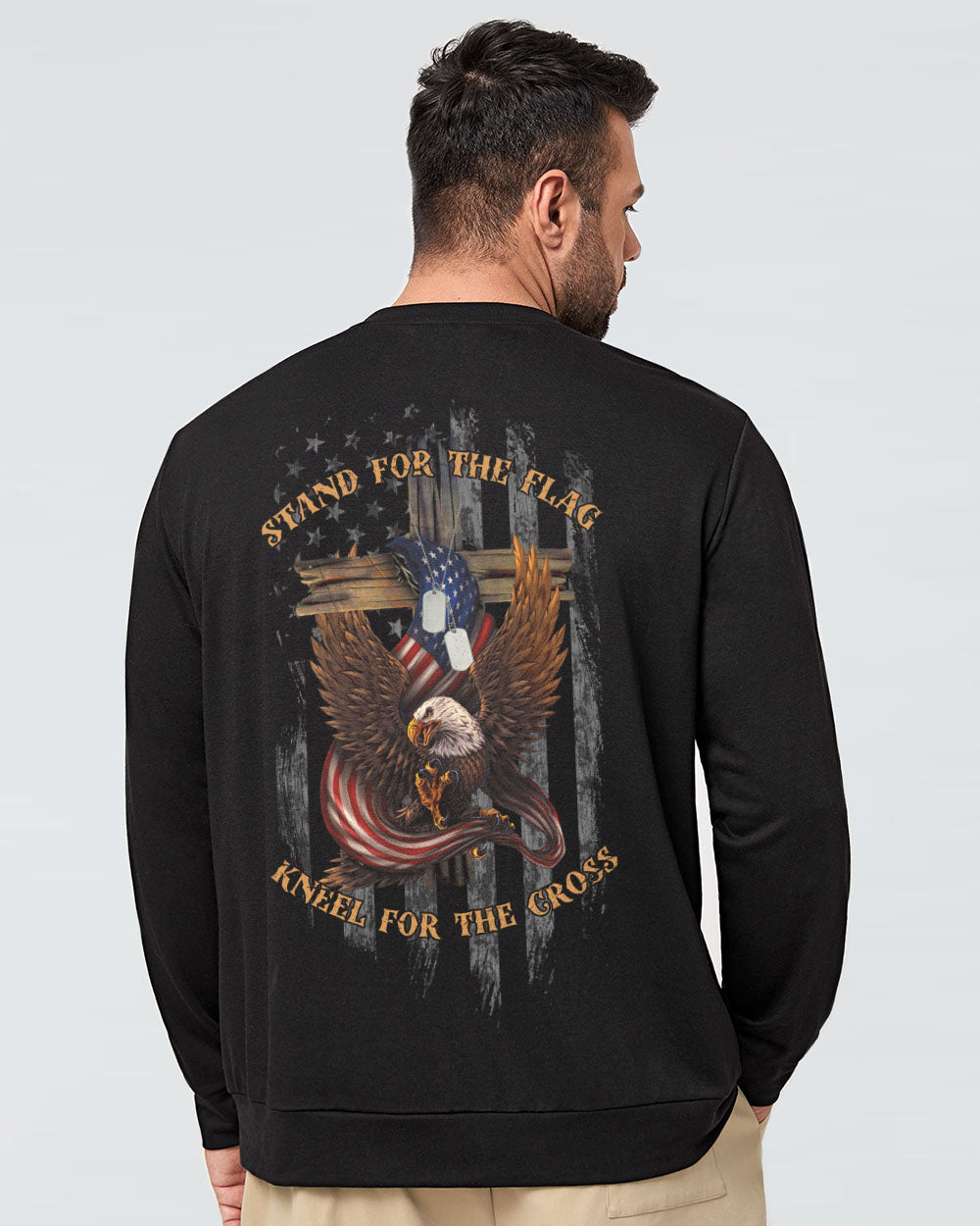 Stand For The Flag Kneel For The Cross Eagle Flag Cross Men's Christian Sweatshirt