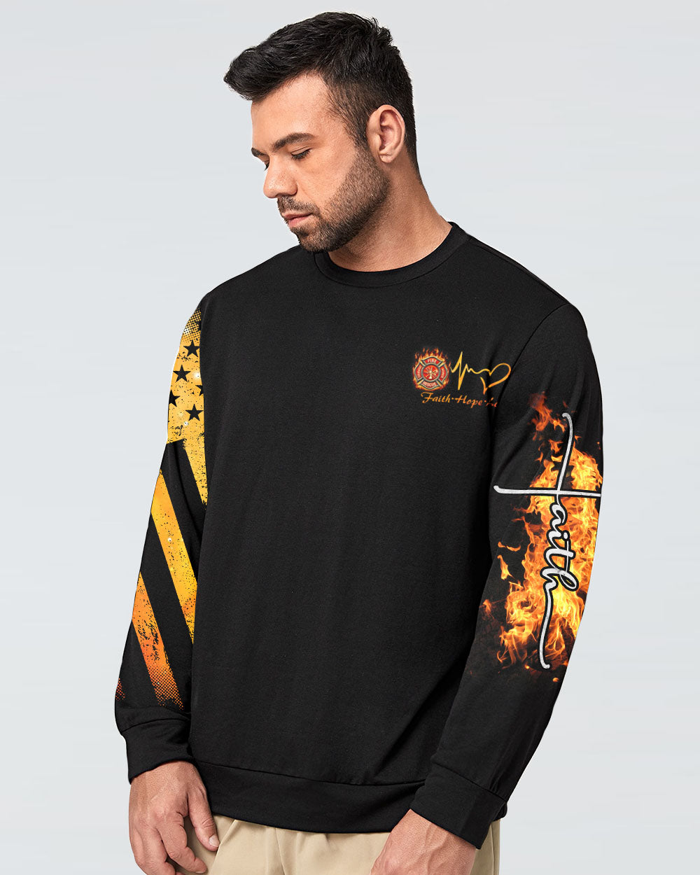 Firefighter Cross Wings Men's Christian Sweatshirt
