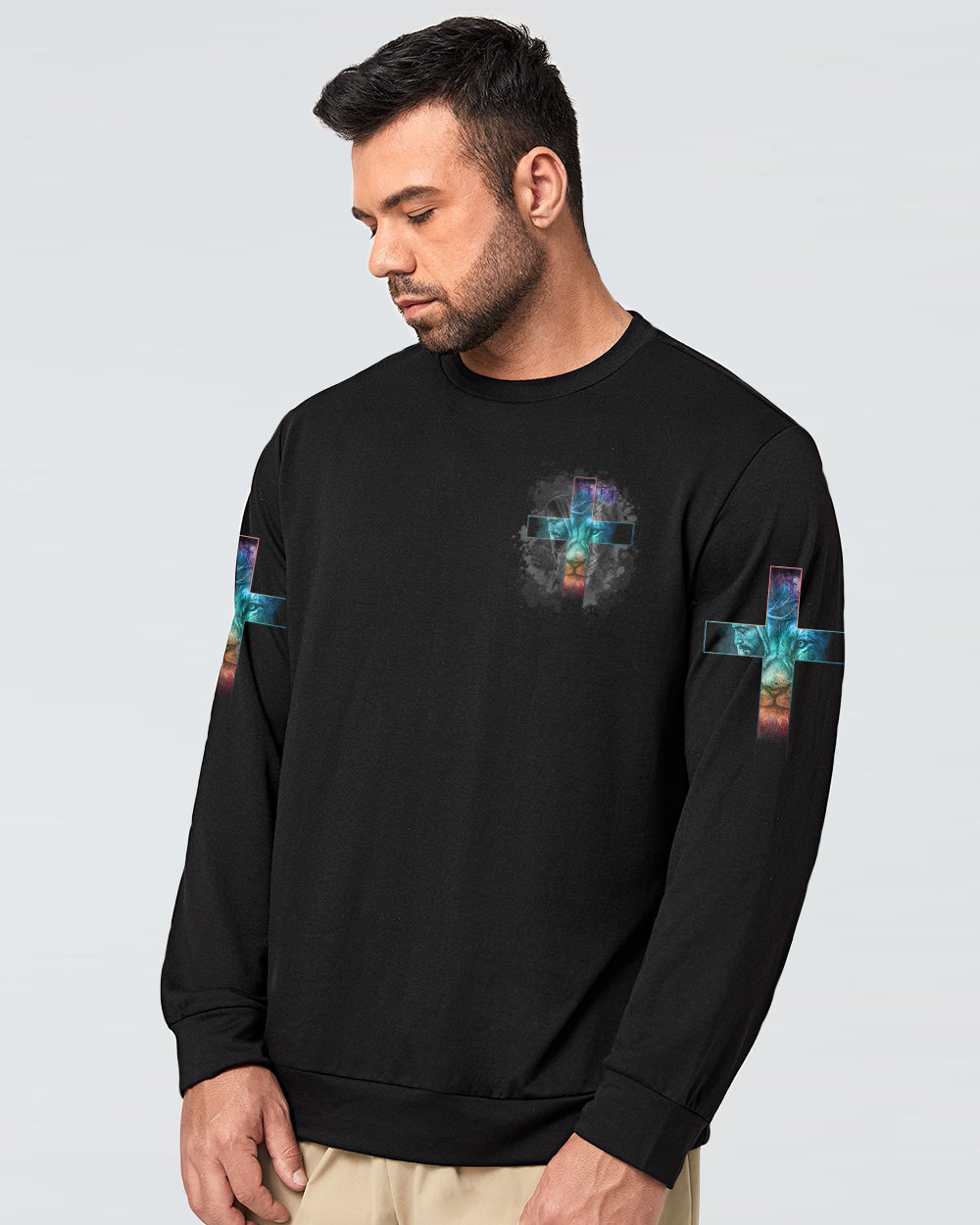 Jesus Born As A Baby Lion Cross Men's Christian Sweatshirt