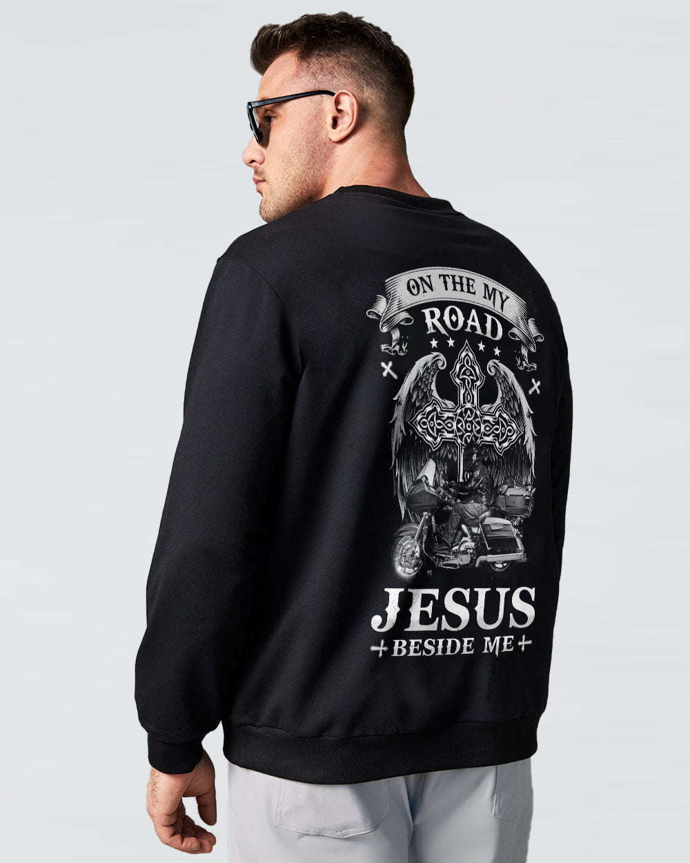On The My Road Jesus Beside Me Biker Men's Christian Sweatshirt