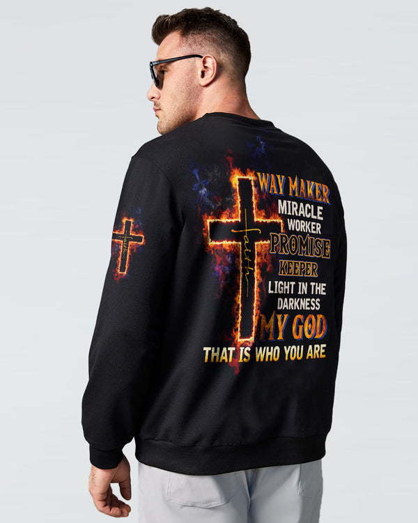 Way Maker Miracle Worker Fire Cross Men's Christian Sweatshirt