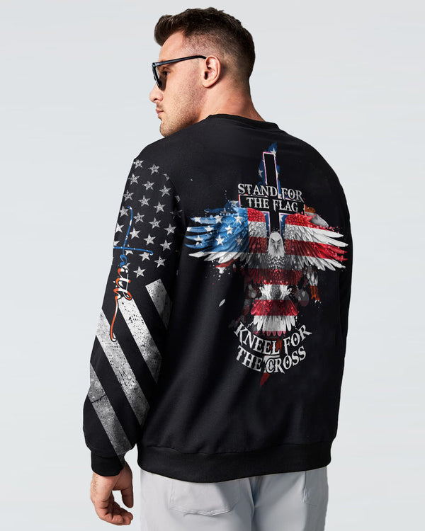 Kneel For The Cross Eagle Flag Watercolor Men's Christian Sweatshirt