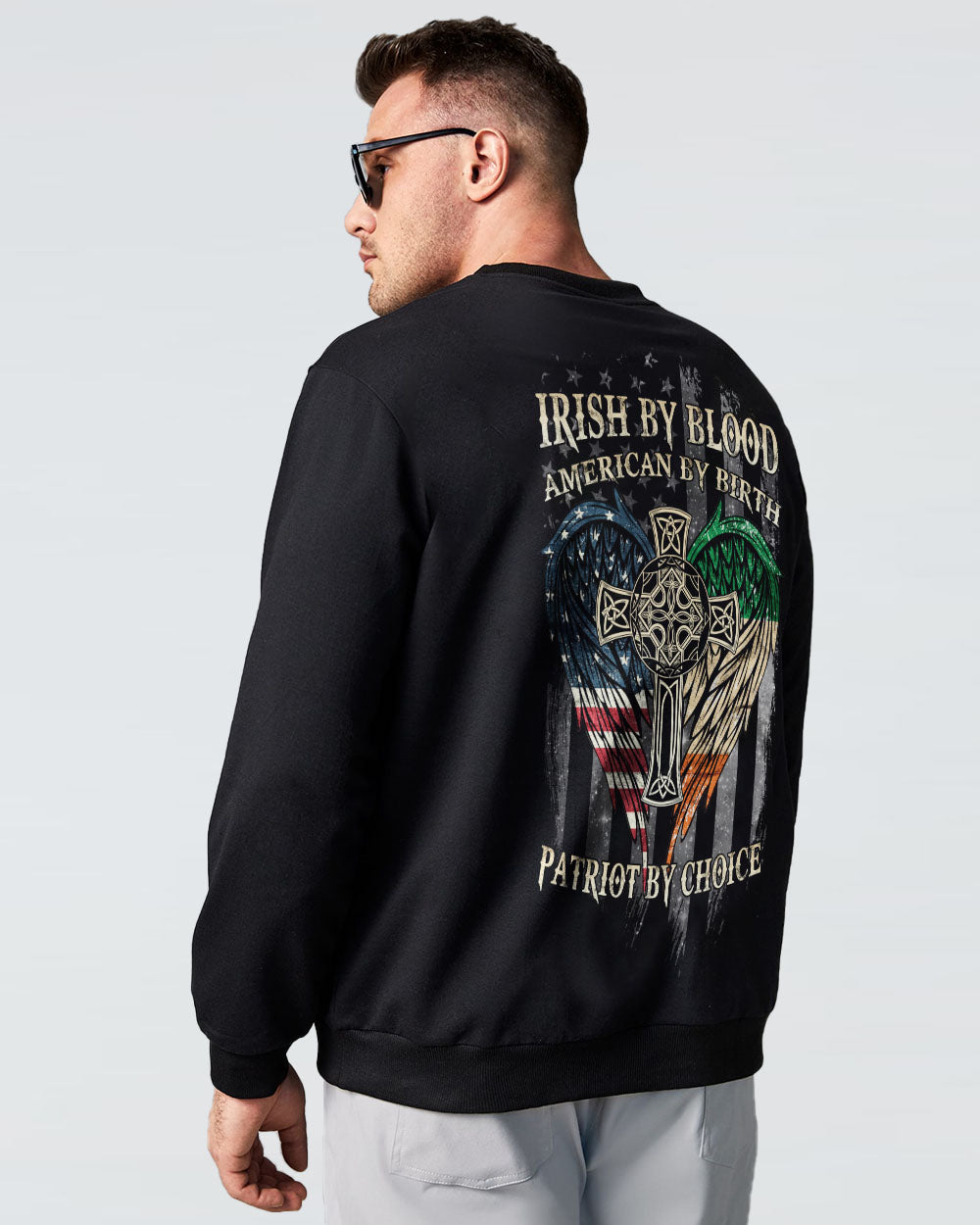 Irish By Blood American By Birth Wings Cross Men's Christian Sweatshirt