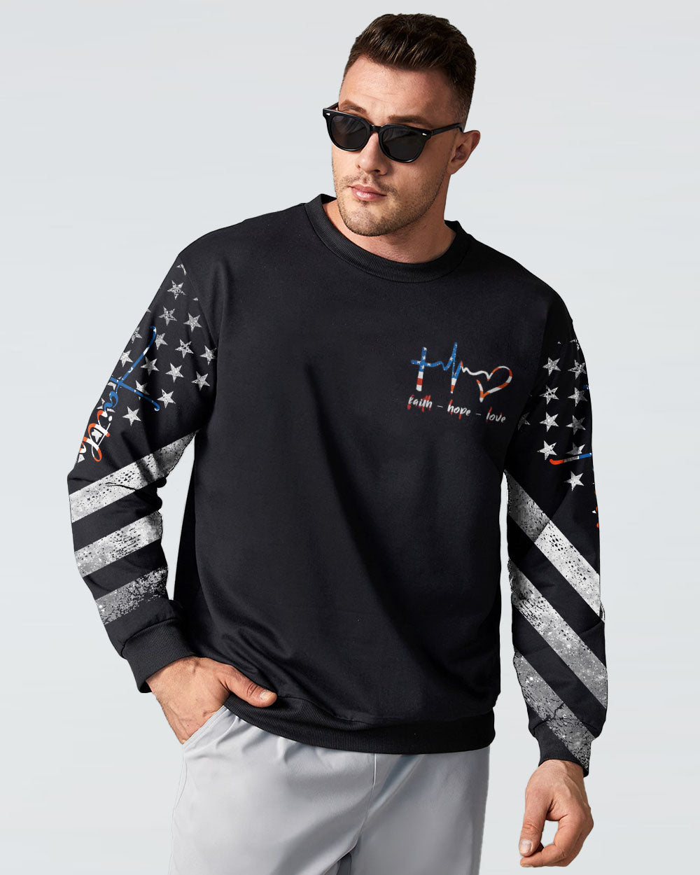 Kneel For The Cross Eagle Flag Watercolor Men's Christian Sweatshirt