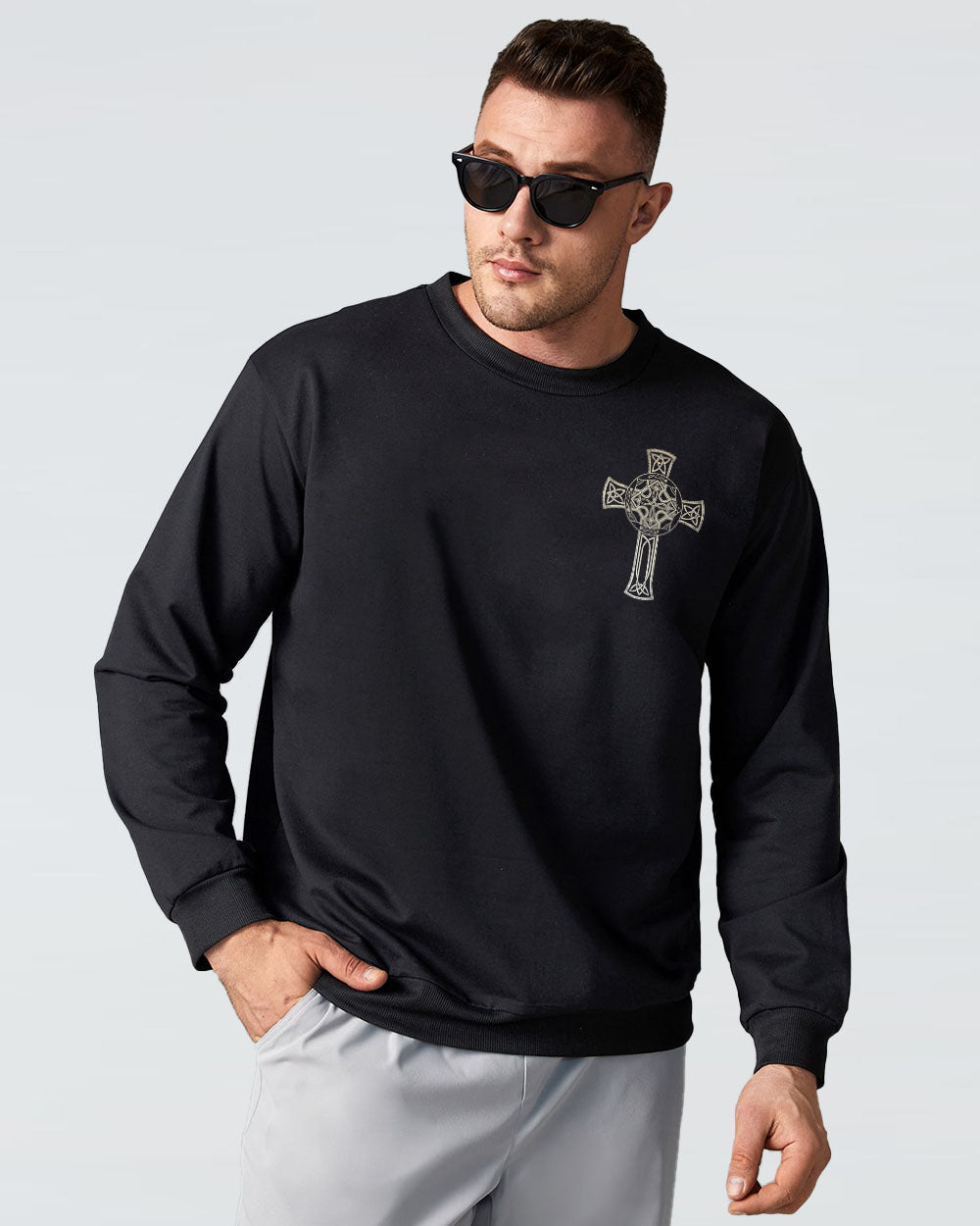 Irish By Blood American By Birth Wings Cross Men's Christian Sweatshirt