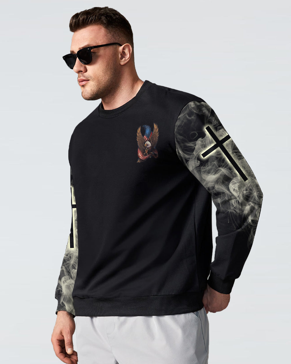 In God We Trust Eagle Cross Smoke Men's Christian Sweatshirt