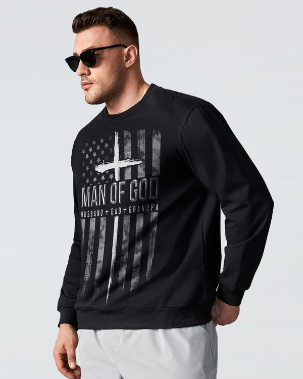 Man Of God Husband Dad Grandpa Flag Men's Christian Sweatshirt