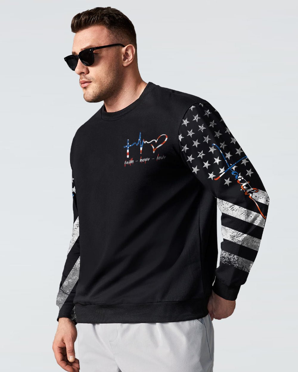 Kneel For The Cross Eagle Flag Watercolor Men's Christian Sweatshirt