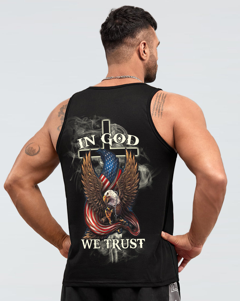 In God We Trust Eagle Cross Smoke Men's Christian Tanks