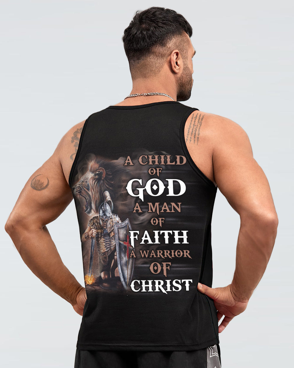 A Child Of God A Man Of Faith Lion Warrior Men's Christian Tanks