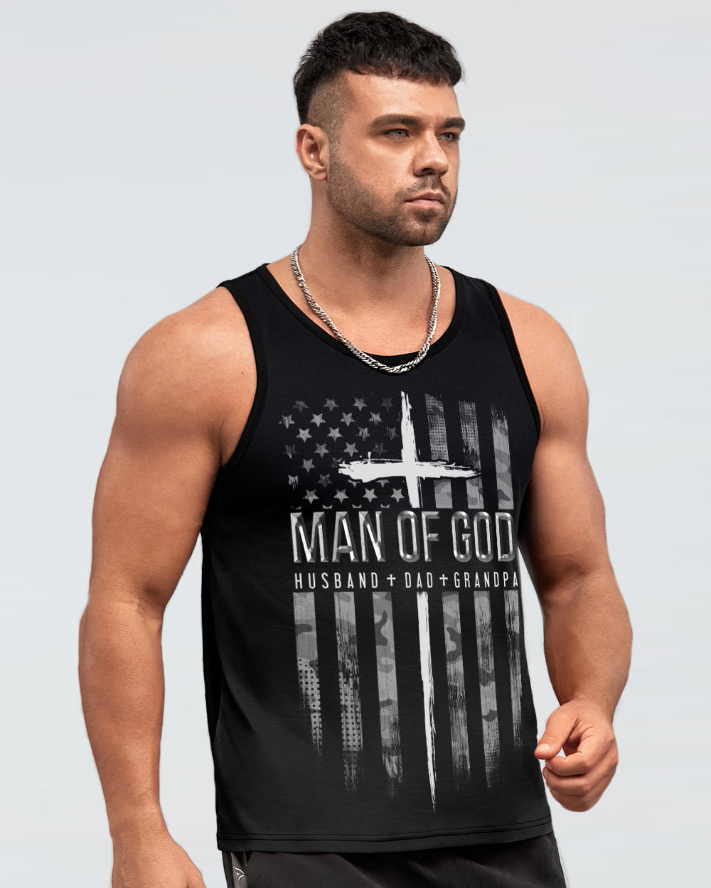 Man Of God Husband Dad Grandpa Flag Men's Christian Tanks
