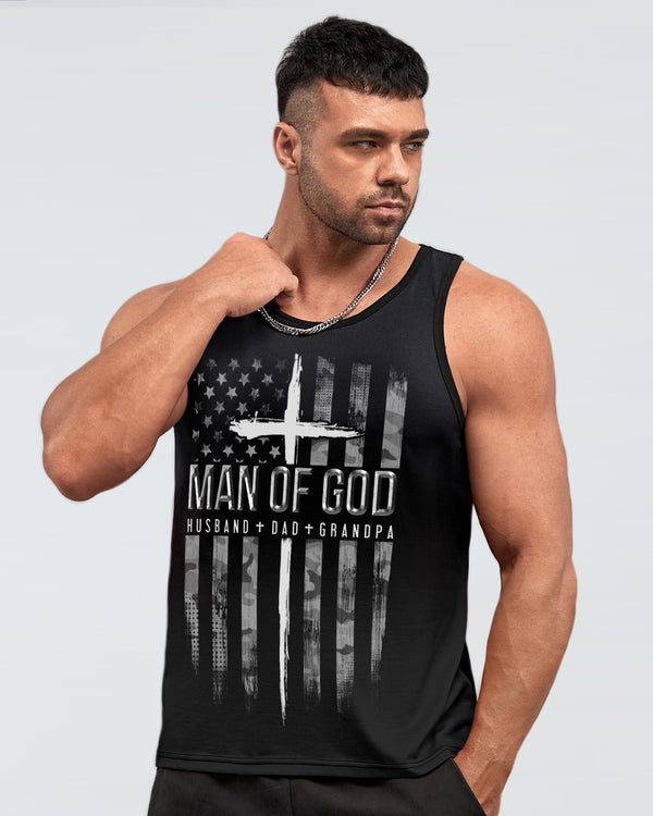 Man Of God Husband Dad Grandpa Flag Men's Christian Tanks