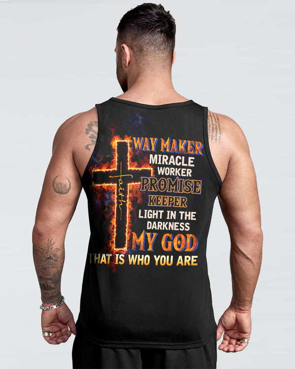 Way Maker Miracle Worker Fire Cross Men's Christian Tanks