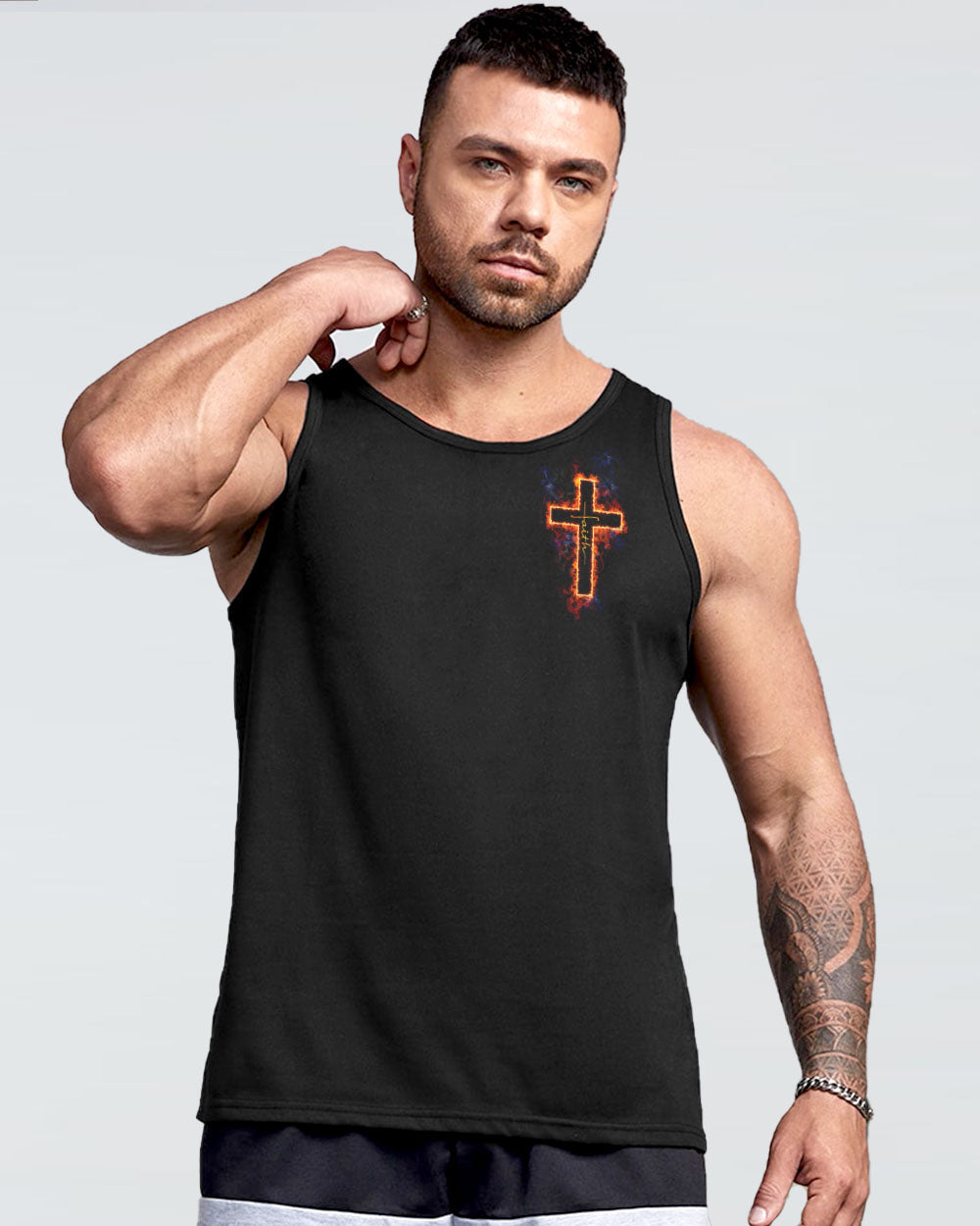 Way Maker Miracle Worker Fire Cross Men's Christian Tanks