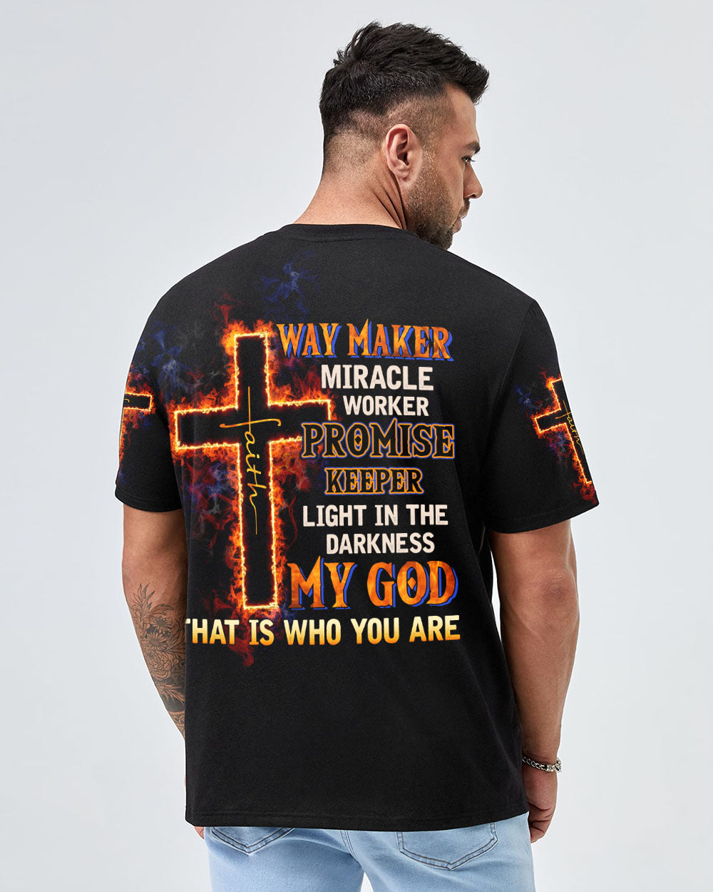 Way Maker Miracle Worker Fire Cross Men's Christian Tshirt