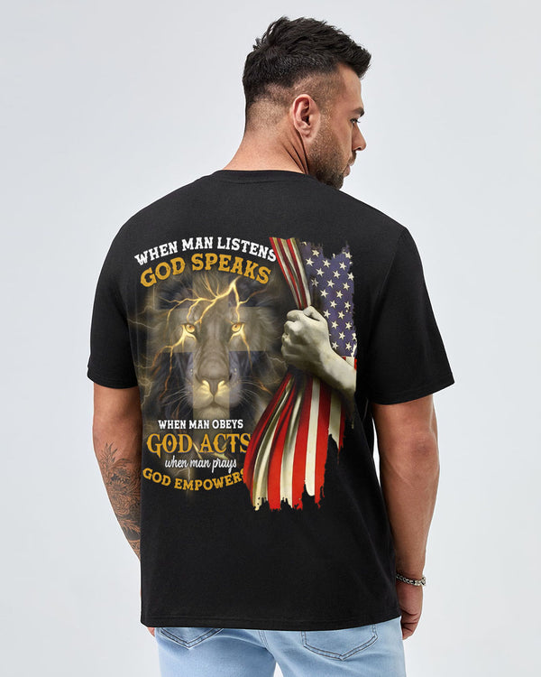 When Man Listens God Speaks Lion Flag Men's Christian Tshirt