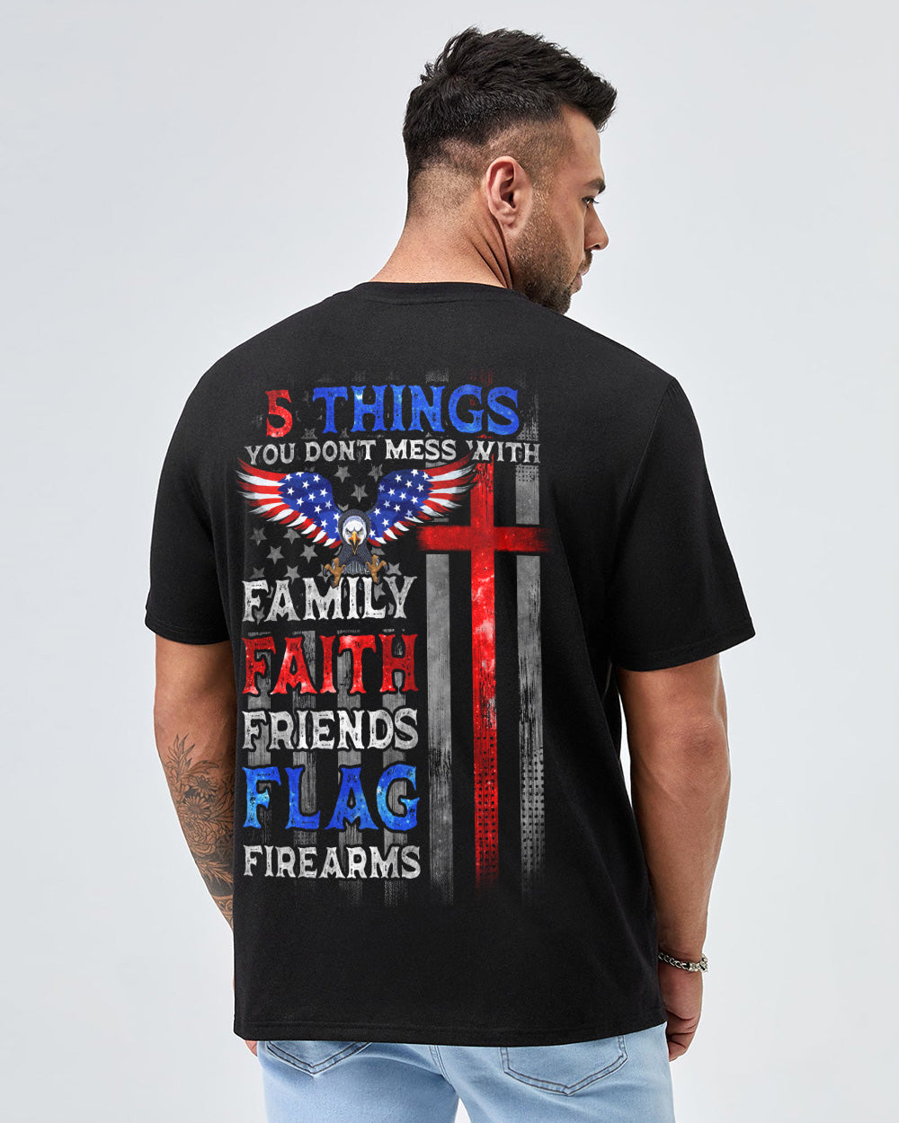 5 Things You Don't Mess With Eagle Cross American Flag Men's Christian Tshirt