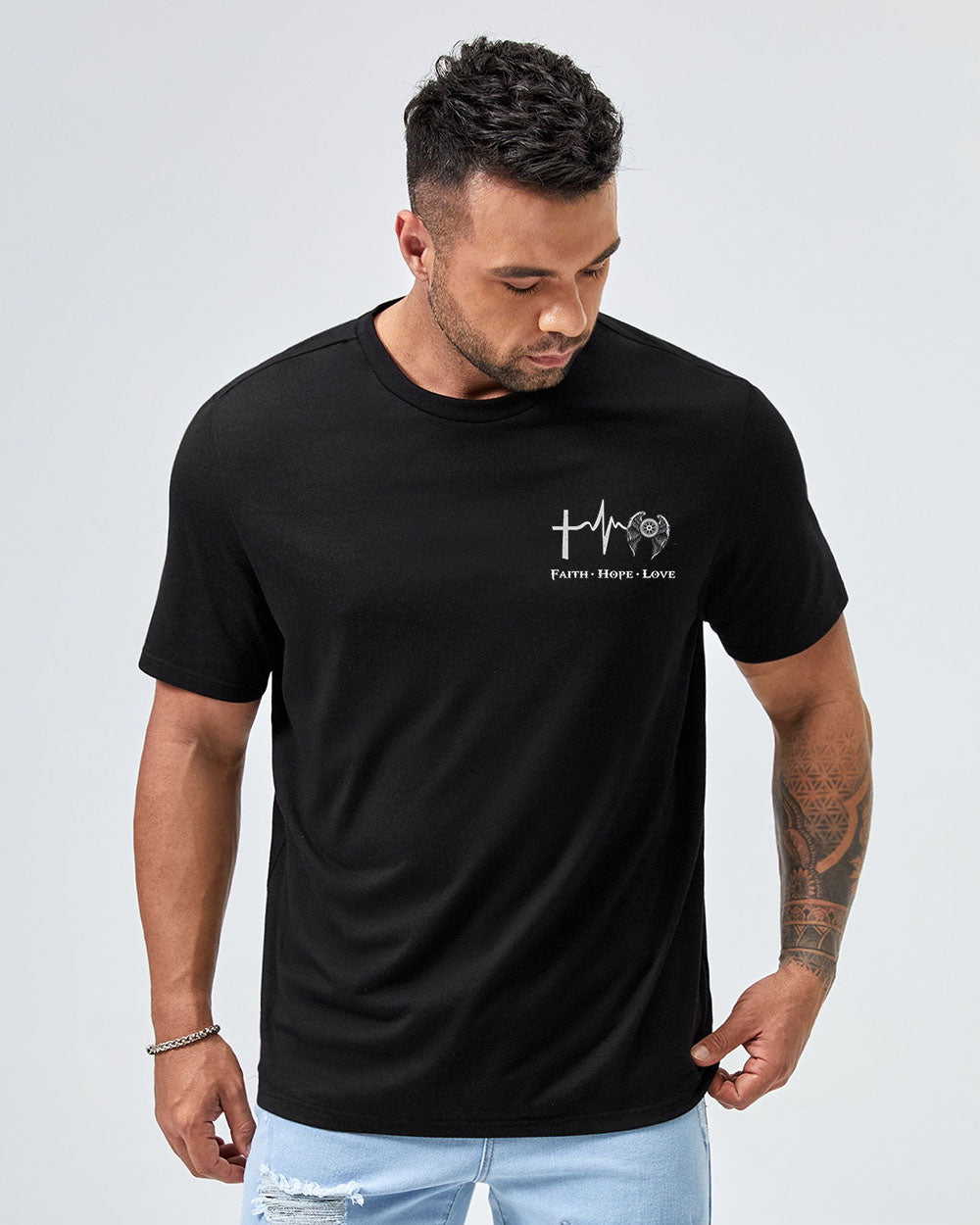 On The My Road Jesus Beside Me Biker Men's Christian Tshirt