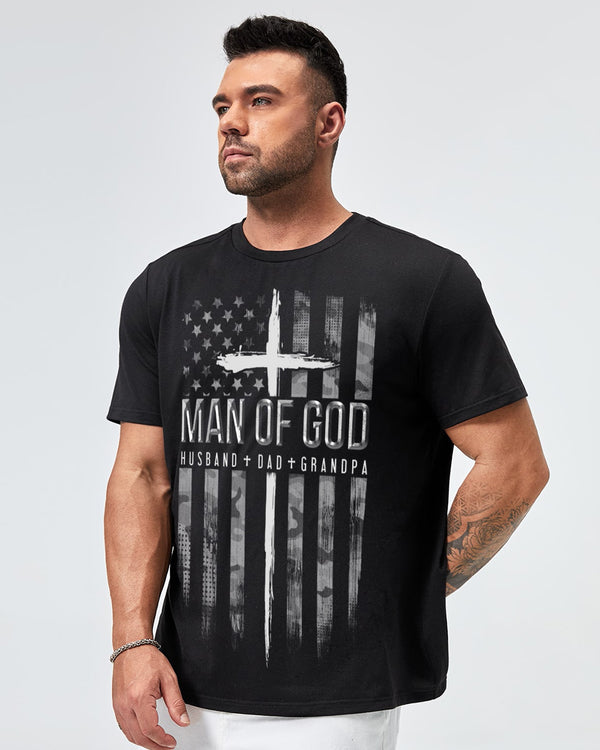 Man Of God Husband Dad Grandpa Flag Men's Christian Tshirt