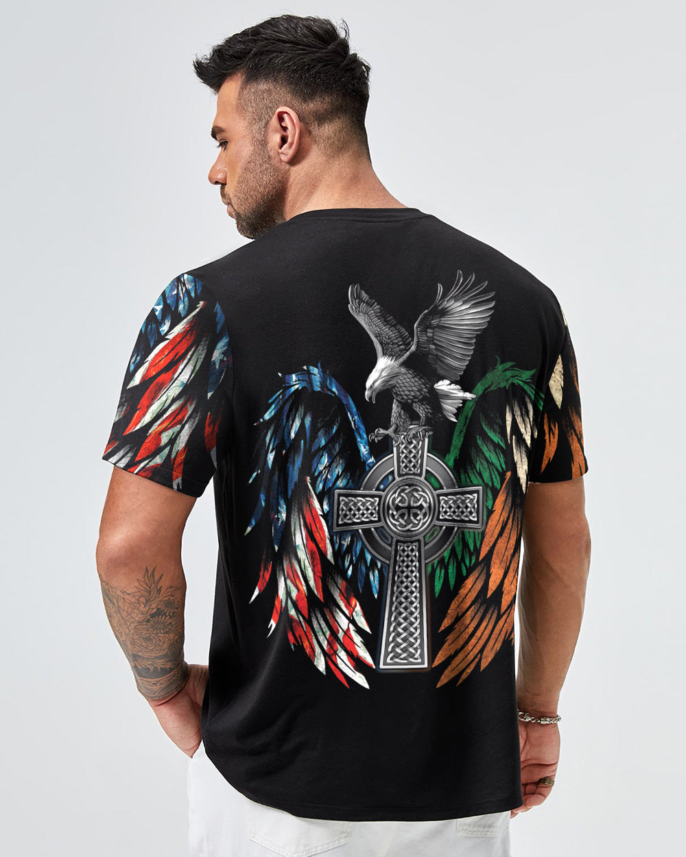Celtic Cross Wings With Eagle Men's Christian Tshirt