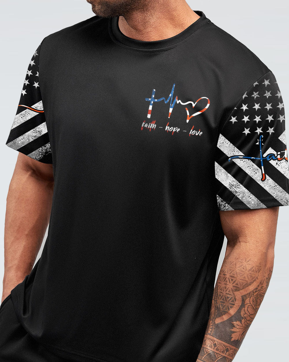 Kneel For The Cross Eagle Flag Watercolor Men's Christian Tshirt
