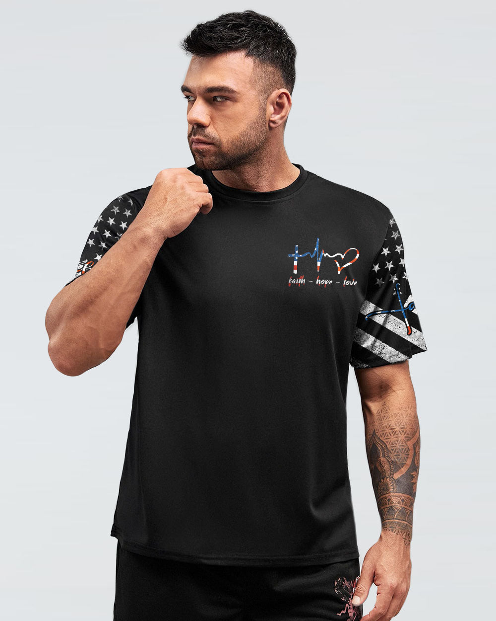 Kneel For The Cross Eagle Flag Watercolor Men's Christian Tshirt