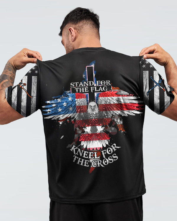 Kneel For The Cross Eagle Flag Watercolor Men's Christian Tshirt