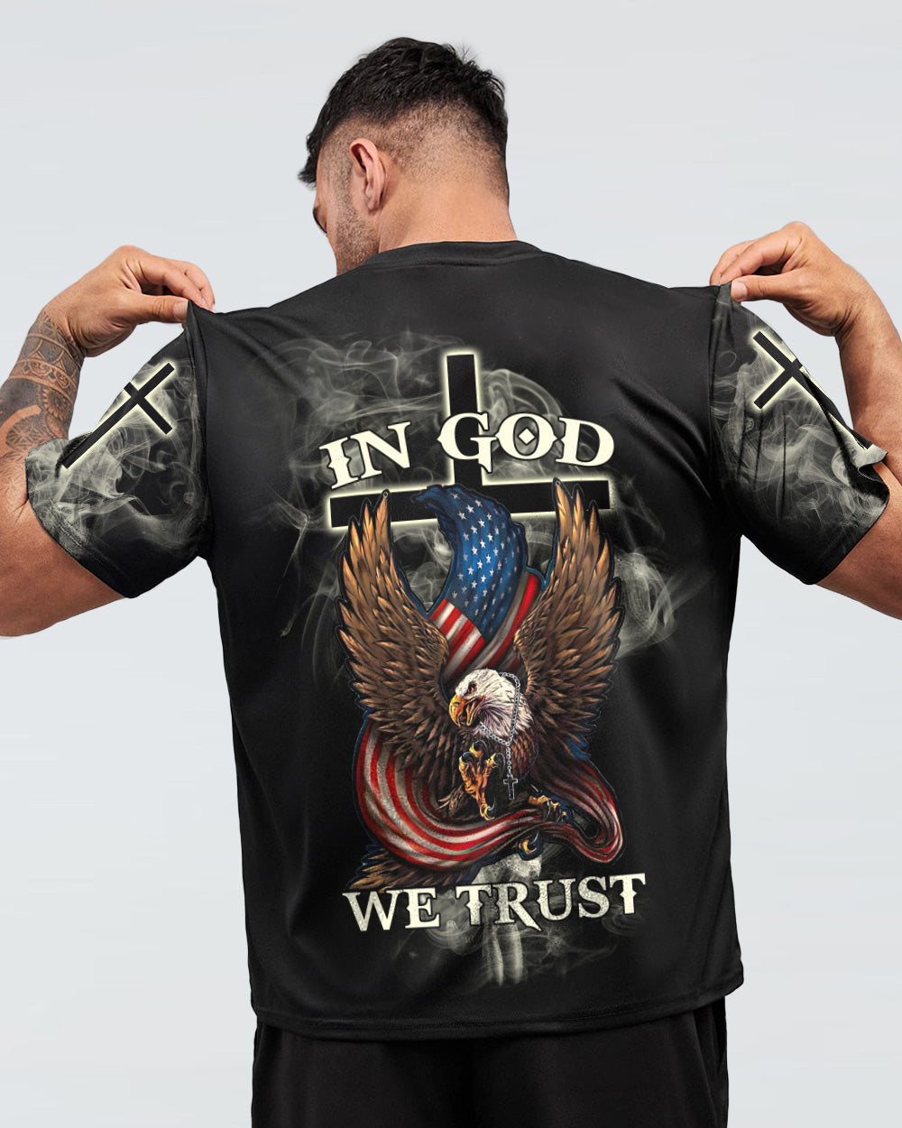 In God We Trust Eagle Cross Smoke Men's Christian Tshirt