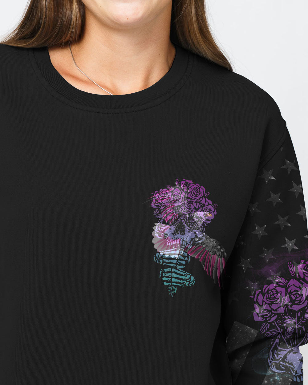 No One Fights Alone Eagle Flag Women's Breast Cancer Awareness Sweatshirt