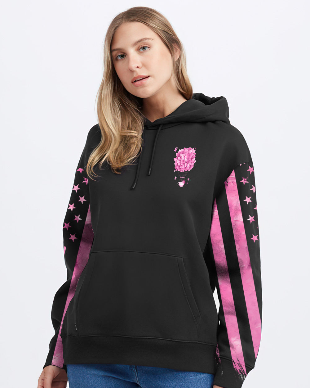 Hope For A Cure Butterfly Air Balloon Women's Breast Cancer Awareness Hoodie